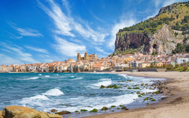 Cefalu Coastline Serene Seaside Cityscape Wallpaper