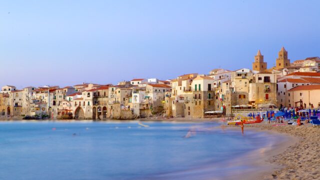 Cefalu Seaside Village At Sunset Perfect Wallpaper