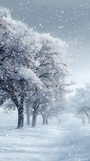 Cell Phone HD Wallpaper Free Download, A Winter Landscape With Frosty Trees And Snowflakes Gently Falling For A Seasonal Phone Wallpaper