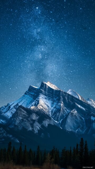 Cell Phone HD Wallpaper Free Download, A Majestic Mountain Range With Snow Capped Peaks And A Clear Starry Night Making A Dramatic Phone Wallpaper