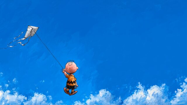 Charlie Brown Desktop Wallpaper HD, A Whimsical Scene Featuring Charlie Brown Flying A Kite In A Bright Blue Sky, Evoking Childhood Memories