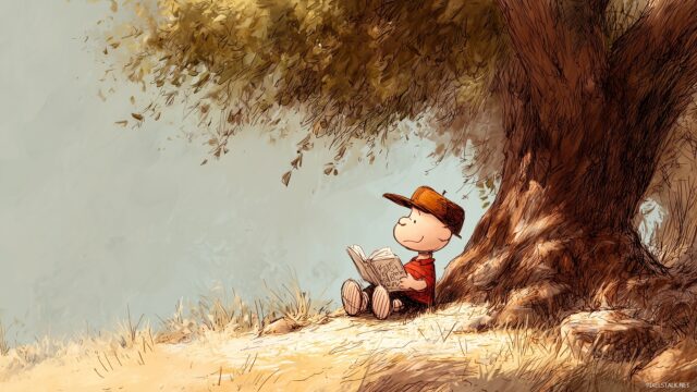 Charlie Brown Full HD Desktop Wallpaper, An Adorable Scene Of Charlie Brown Reading A Book Under The Shade Of A Tree, With A Warm Breeze