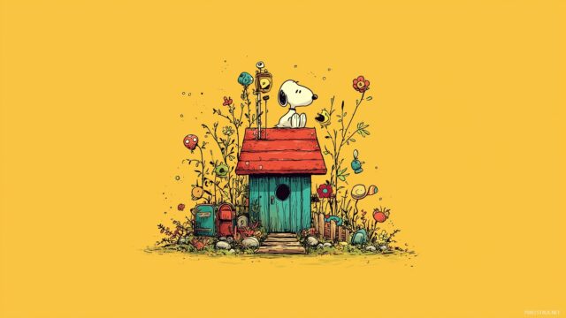 Charlie Brown Wallpaper For Desktop, An Artistic Representation Of Charlie Brown Doghouse, With Lighthearted Elements Surrounding It