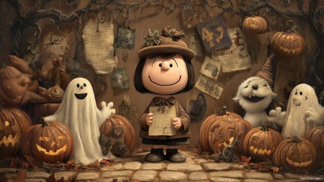 Charlie Brown Wallpaper High Quality, A Fun Scene Featuring Charlie Brown Dressed Up For Halloween, With Pumpkins And Playful Ghosts