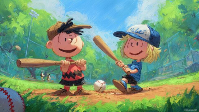 Charlie Brown Best Quality Desktop Wallpaper, Charlie Brown And Lucy Playing Baseball In A Vibrant Park, Showcasing Teamwork And Fun