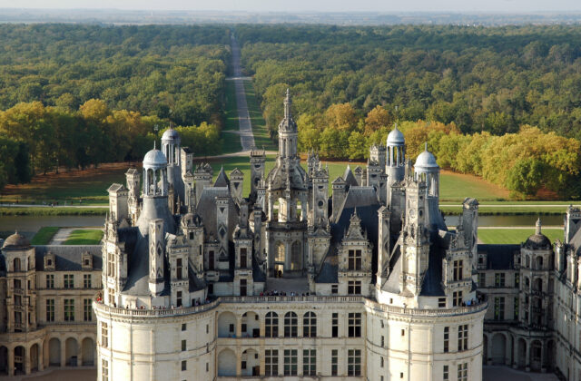 Chateau De Chambord Stunning Aerial View With Forest Background Wallpapers