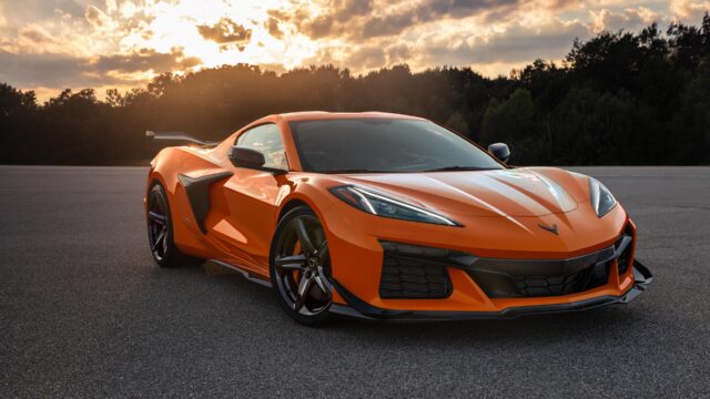 Chevrolet Corvette C8 In Orange Stunning Sunset Sports Car Wallpaper