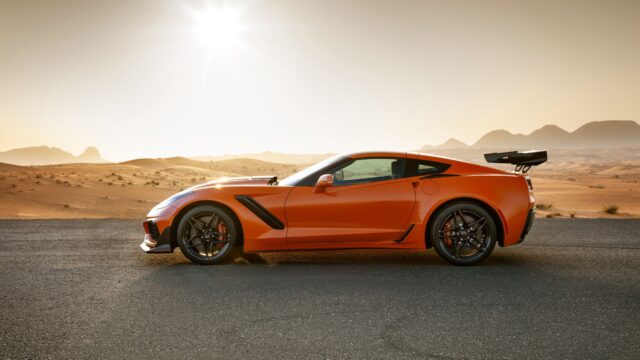 Chevrolet Corvette ZR1 In Orange Desert Landscape Wallpaper