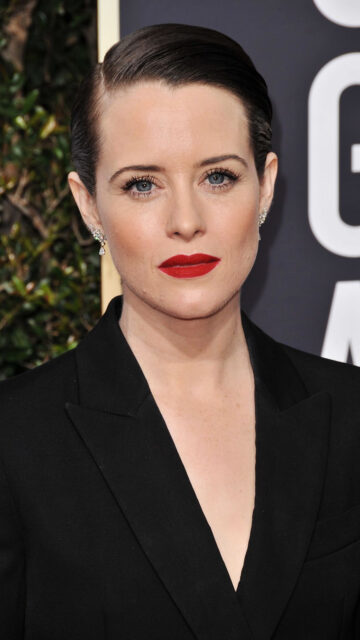 Claire Foy Elegant Close Up Portrait in Black Outfit Red Lipstick Wallpapers