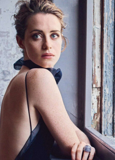 Claire Foy Elegant Portrait in Black Dress Natural Light Wallpaper