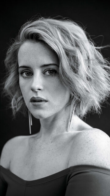 Claire Foy Moody Black and White Portrait Wallpaper High Resolution