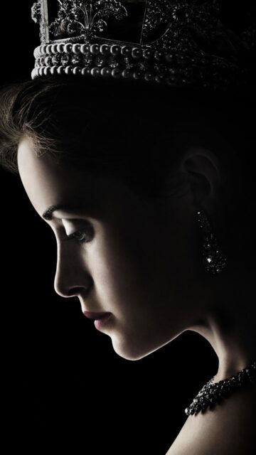 Claire Foy Profile with Crown and Jewelry Elegant Royal Portrait Wallpaper