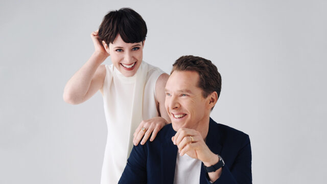 Claire Foy Smiling with Benedict Cumberbatch Casual Portrait Wallpaper