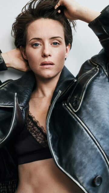 Claire Foy Stunning Portrait Leather Jacket and Lace Top Claire Foy Wallpapers