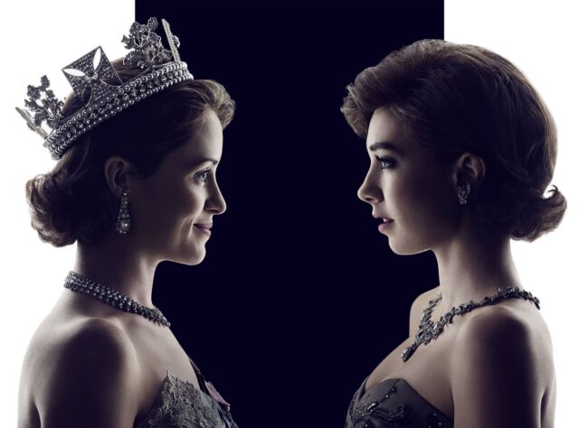 Claire Foy as Queen Elizabeth Facing Herself in Stunning Royal Portrait Wallpaper