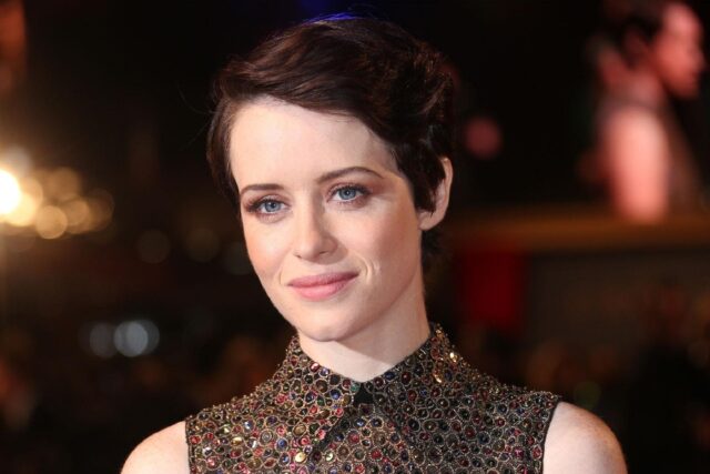 Claire Foy close up portrait beautiful makeup and elegant dress wallpaper