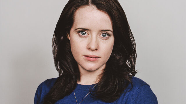 Claire Foy close up portrait in blue sweater natural look wallpapers
