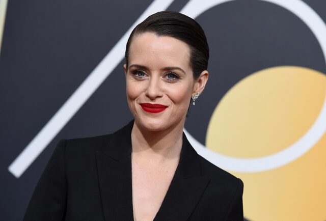 Claire Foy elegant look with slicked back hair and red lipstick at event perfect wallpapers