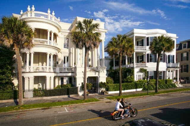 Classic Charleston Architecture with Palm Trees and Motorcycle South Carolina Wallpapers