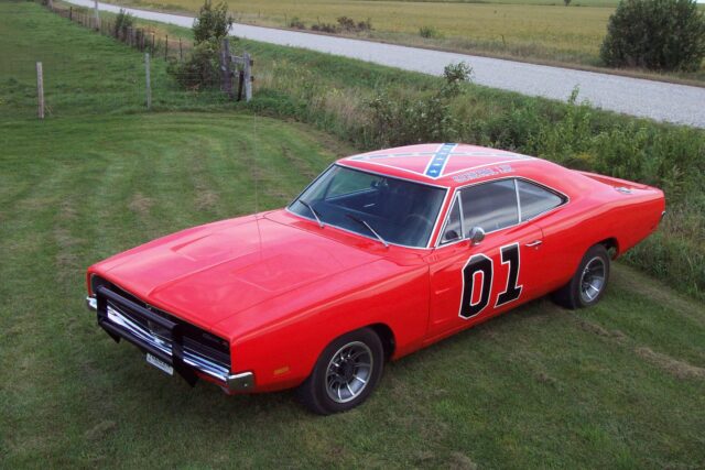 Classic General Lee Car Wallpaper Bright Orange Dodge Charger with Number 01 on Rural Road