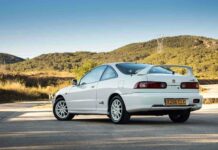 A white Honda Integra Type R is parked on a sunny road with hills in the background, HD Desktop Wallpaper