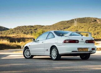 A white Honda Integra Type R is parked on a sunny road with hills in the background, HD Desktop Wallpaper
