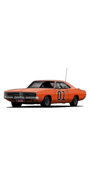Classic Orange General Lee Car with Number 01 Illustration for Wallpapers