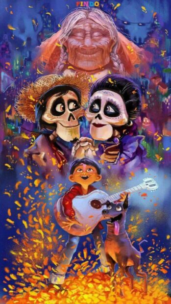 The Coco cartoon characters celebrate with music and bright colors, HD Phone Wallpaper