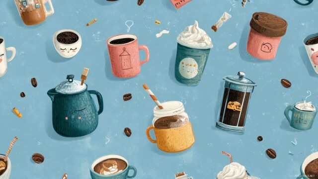 Coffee Wallpaper, A Playful Setting With Whimsical Coffee Themed Illustrations And Colorful Backgrounds
