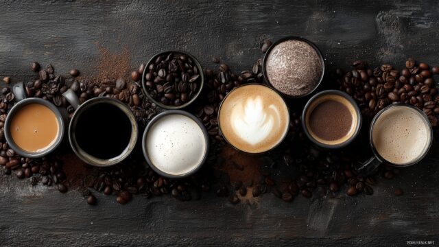 Coffee Wallpaper High Quality, A Creative Flat Lay Of Assorted Coffee Types Including Espresso And Cappuccino