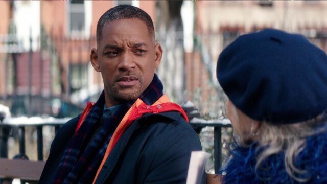 Collateral Beauty Emotional Scene Park Bench Discussion Wallpaper