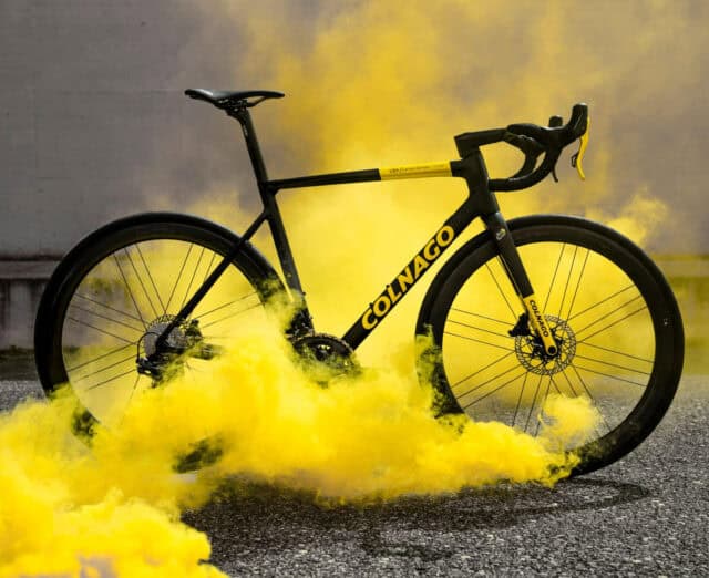 Colnago Road Bike in Black and Yellow Smoke Artistic Wallpaper