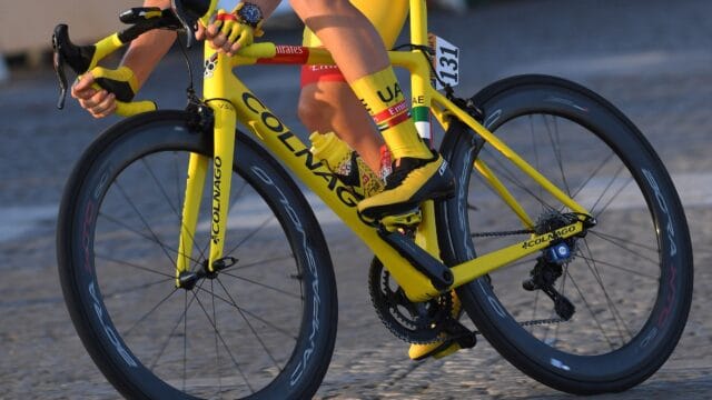 Colnago Wallpapers Yellow Racing Bike Close Up on Road Cycling Shoes and Frame