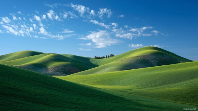 Color Desktop Wallpaper, A Serene Landscape Featuring Rolling Green Hills Under A Clear Blue Sky, Ideal For A Peaceful PC Backdrop