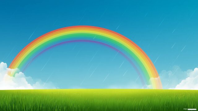 Color Desktop Wallpaper HD Free Download, A Cheerful Rainbow Arcing Over A Green Meadow, Bringing Joy To Your Workspace