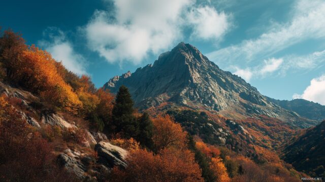 Color Wallpaper Free Download, An Adventurous Mountain Scene Colored By Autumn Leaves With A Clear Sky, Offering Inspiration For Nature Lovers