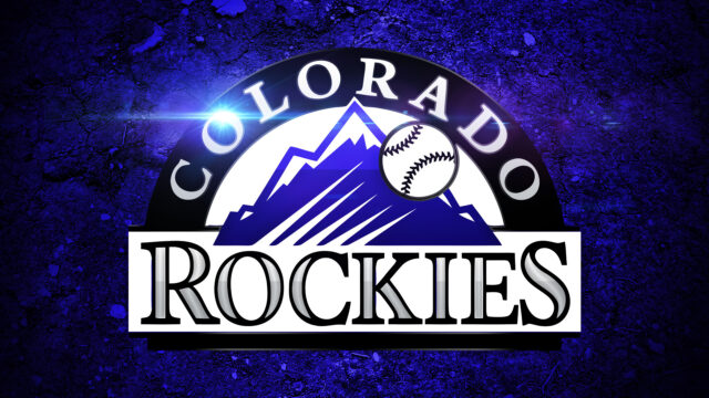 Colorado Rockies Logo with Blue Mountain Background Wallpaper for Fans