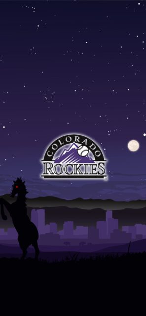 Colorado Rockies Wallpaper Night Skyline with Rearing Horse and Starry Sky