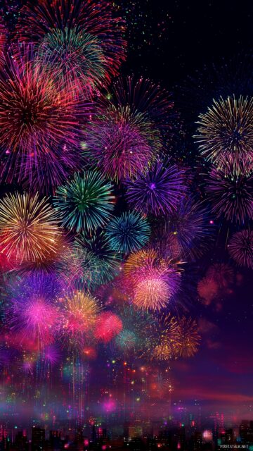 Colorful Cell Phone Wallpaper, A Dazzling Fireworks Display Against A Night Sky Bursting With Colors For A Festive Phone Wallpaper