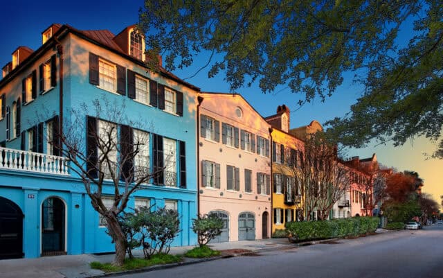 Colorful Historic Homes on Calm Street South Carolina Wallpapers at Sunset