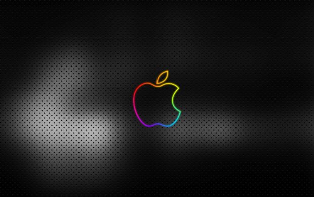 A colorful Imac logo is displayed on a dark metallic hole patterned surface, 2K Desktop Wallpaper