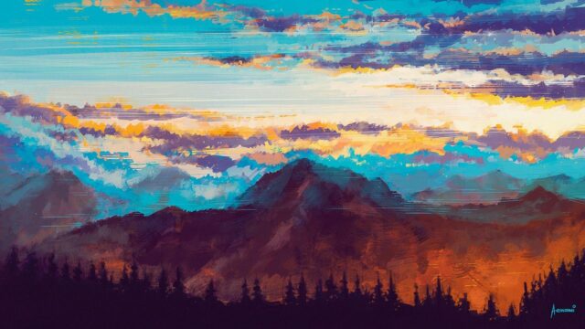 Colorful Mountain Landscape Digital Painting Nature Artwork Wallpaper