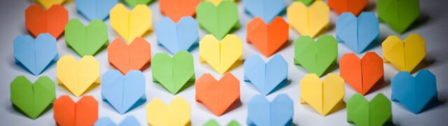 Colorful Origami Hearts Paper Wallpaper Design