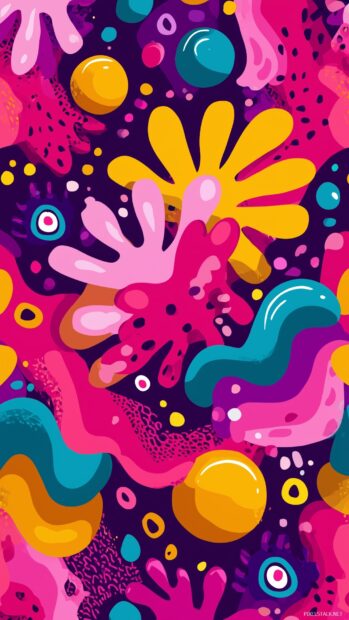Colorful girly wallpaper, playful shapes and bright colors bursting with happiness and energy.