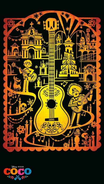 The Coco cartoon shows vibrant music and festive decorations in a Mexican town, HD Phone Wallpaper