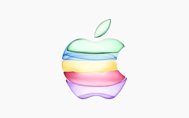 A vibrant and translucent Imac logo with layered colors on a white background, 2K Desktop Wallpaper