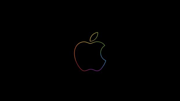 A colorful outline of the Imac logo is displayed on a black background, 4K Desktop Wallpaper