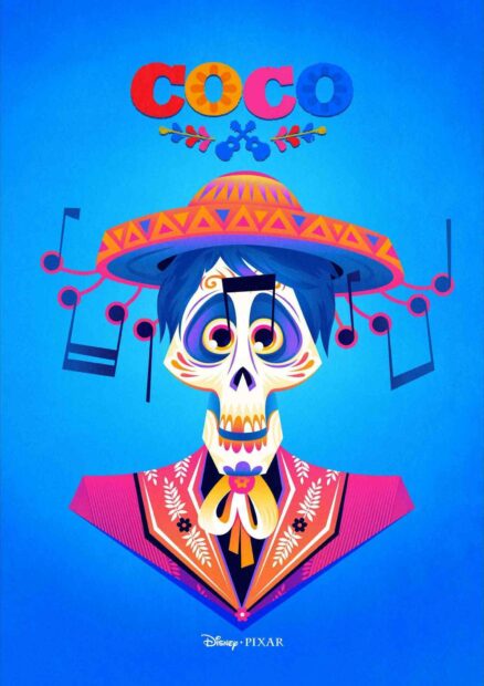 A colorful skeleton character wearing a hat and traditional costume from Coco cartoon, HD Mobile Wallpaper
