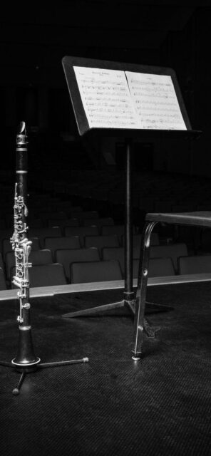 Concert Stage Clarinet And Sheet Music Wallpaper