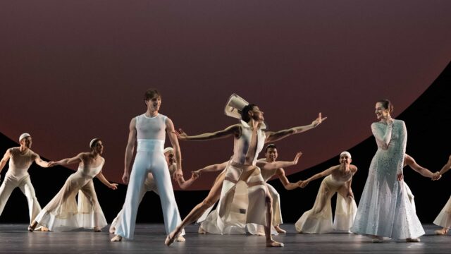 Contemporary Dance Performance with Elegant Costumes and Dynamic Poses Wallpaper